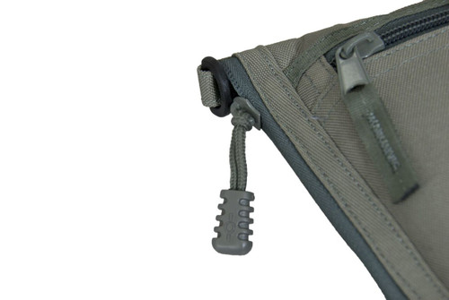 Close up of tactile zipper pulls.