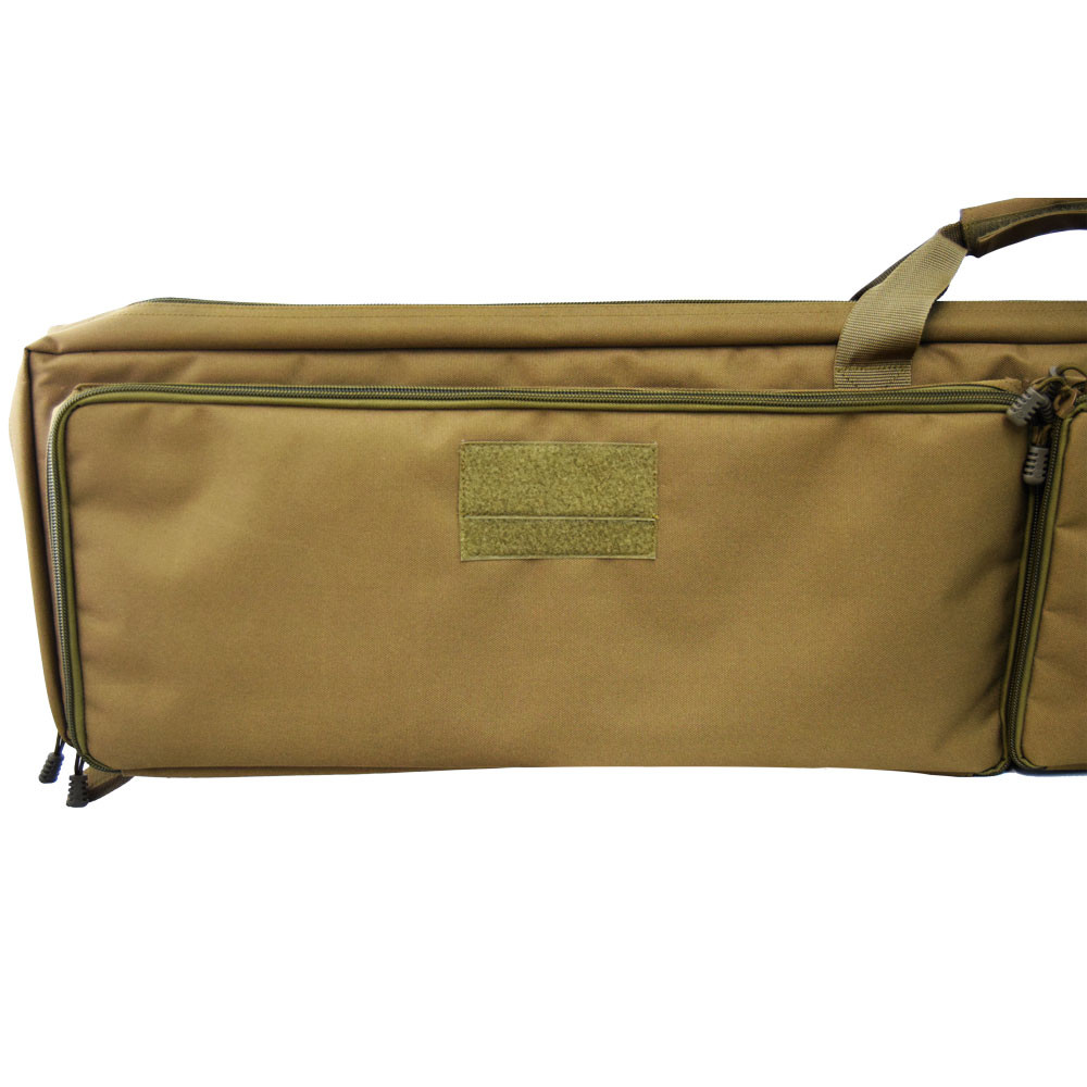 Close up of Velcro® strip on one of the exterior pockets of the coyote brown Single Rifle Case that offer endless personalization options.