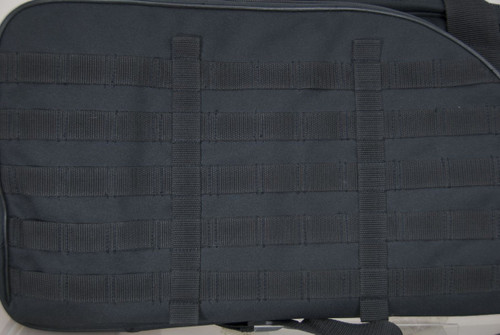 Close up of MOLLE webbing on front of Scoped Carbine Case in black.