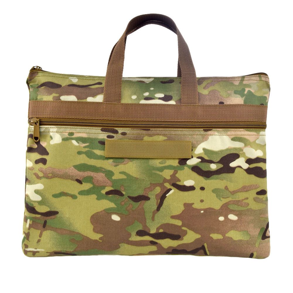 Portfolio Bag in MultiCam® with grab handles on top, large front zippered pocket, and loop backing for name tape.