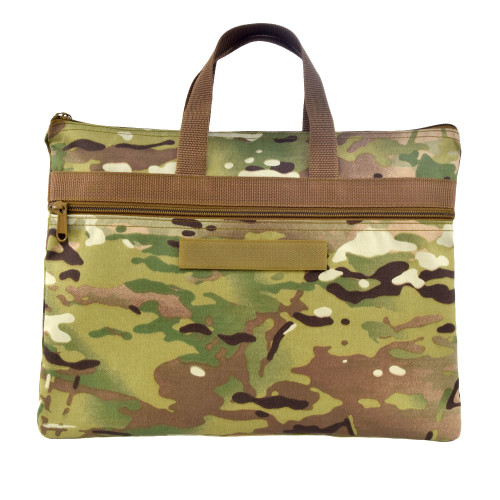 Portfolio Bag in MultiCam® with grab handles on top, large front zippered pocket, and loop backing for name tape.