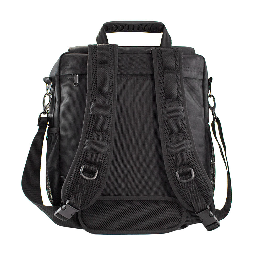 Backpack straps, shoulder strap, and top handle shown on back of Business Backpack.
