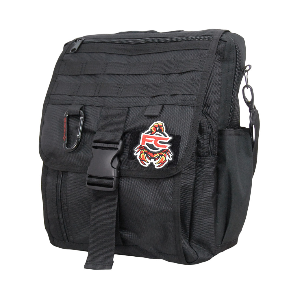 FC Scorpion Patch on the front of a black Business Backpack