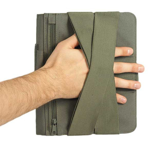 Reinforced elastic straps for horizontal or vertical one-hand mode.