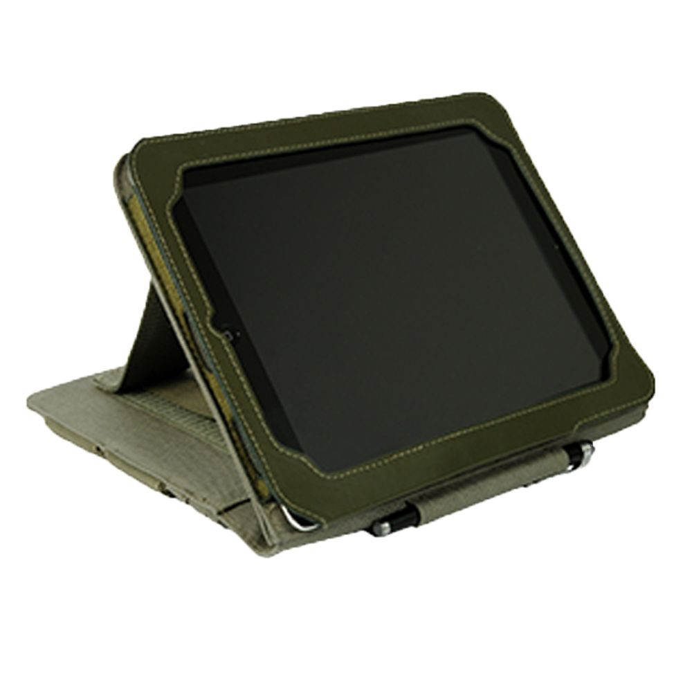 Tactical iPad® Cover in foliage shown in kickstand viewing mode.