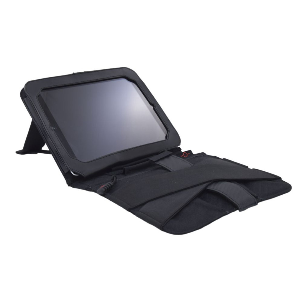 Tactical iPad® Cover in black shown in alternate kickstand viewing mode.