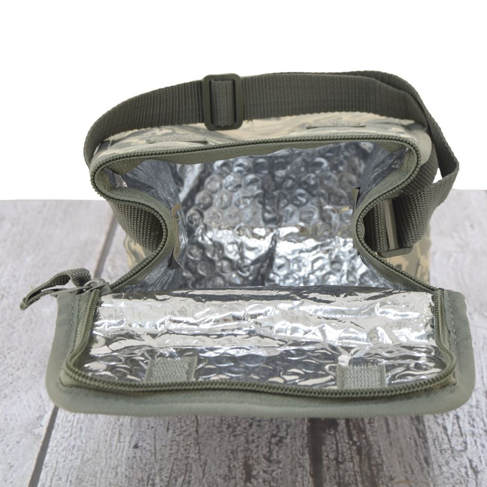 Lunch Bag in ABU shown open with light insulation.