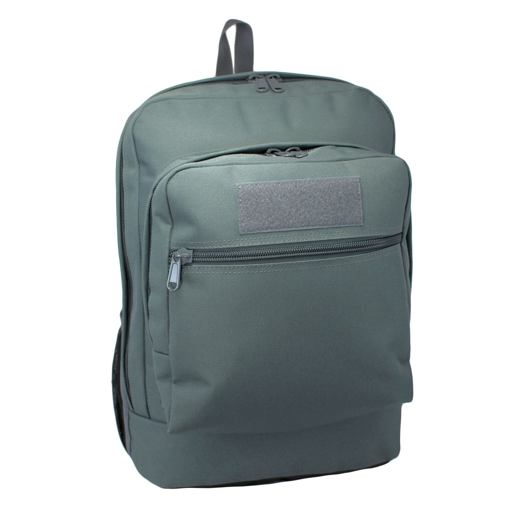 Utility Backpack in gun metal gray with two front pockets and loop backing for name tape.
