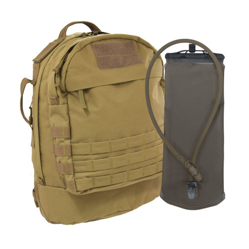 Pecos Tactical Backpack in coyote brown shown with Hydrapak® reservoir.  The backpack is compatible with 3 liter hydration pouches.  Purchase a Hydrapak® for a complete hydration system!
