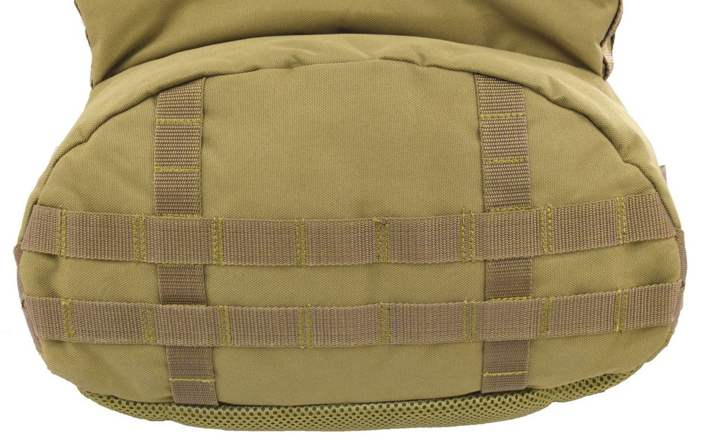 MOLLE on bottom of the Pecos Tactical Backpack in coyote brown.