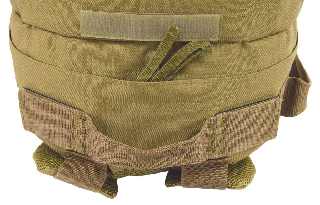 Grab handles on top and sides on the Pecos Tactical Backpack in Coyote Brown.