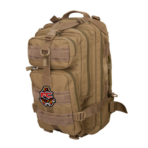FC Scorpion Patch on the front of a coyote brown Presidio Backpack