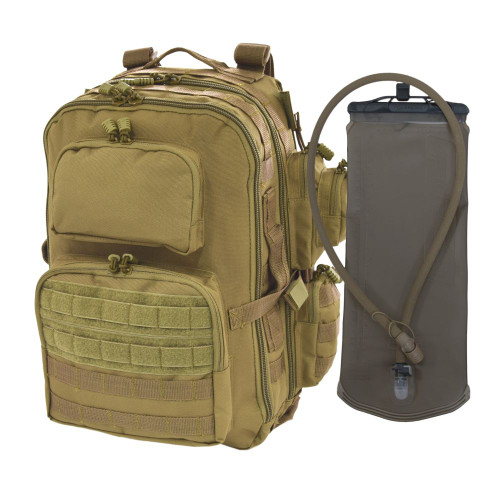 Brazos Concealed Carry Backpack in coyote brown shown with Hydrapak® reservoir.  The backpack is compatible with 3 liter hydration pouches.  Purchase a Hydrapak® for a complete hydration system!