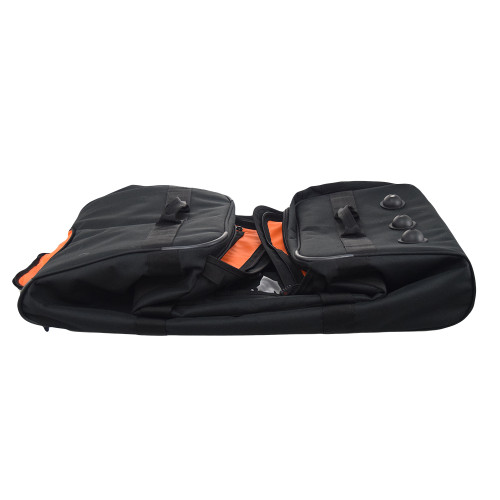 Black Buffalo Duffel compressed flat to fit in a closet, slide under a bed, or store on a shelf.