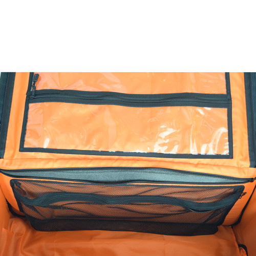 Close up of the black Buffalo Duffel interior showing a pocket for the removable foam wall panels for easy storage.