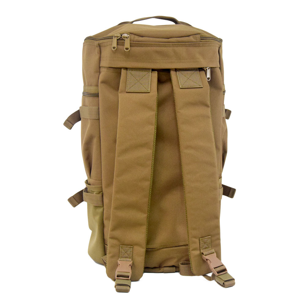 Backpack straps on the GTFO Top Load Duffel Backpack in coyote brown.