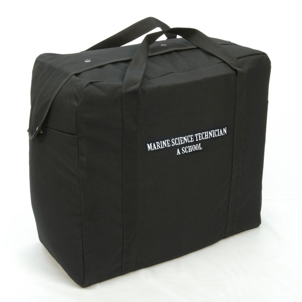 Jumbo Flyer's Kit Bag in black shown with monogram in white letters on front.