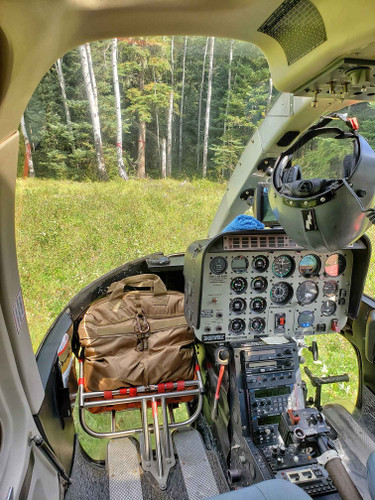 The Deluxe Helmet Bag fits perfectly inside helicopter.
