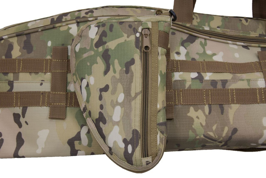 Small Tactical Pistol Rug in MultiCam® attached to MOLLE webbing on MultiCam® Scoped RifleCase.