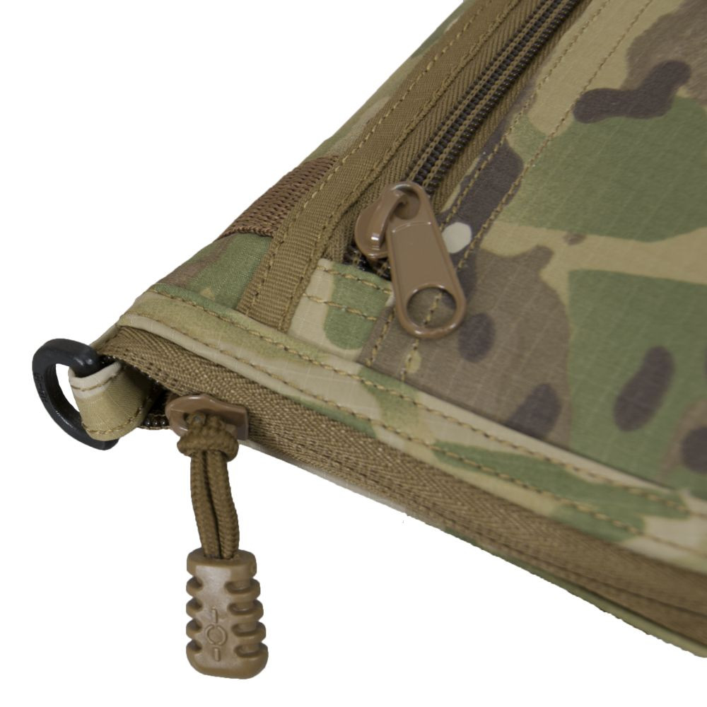 Close up of tactile zipper pulls.