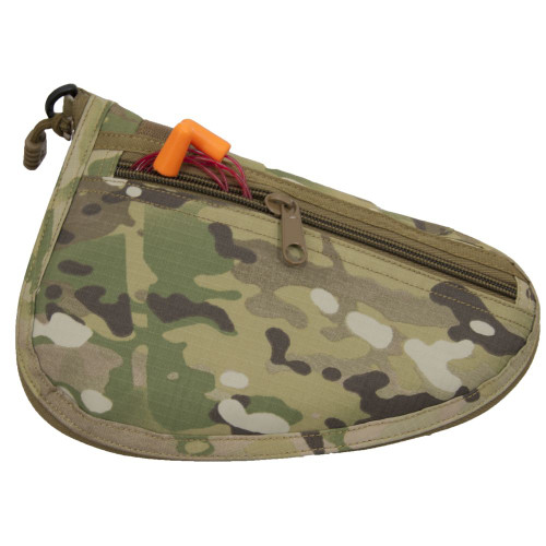 Side zippered pocket unzipped with ear plugs.