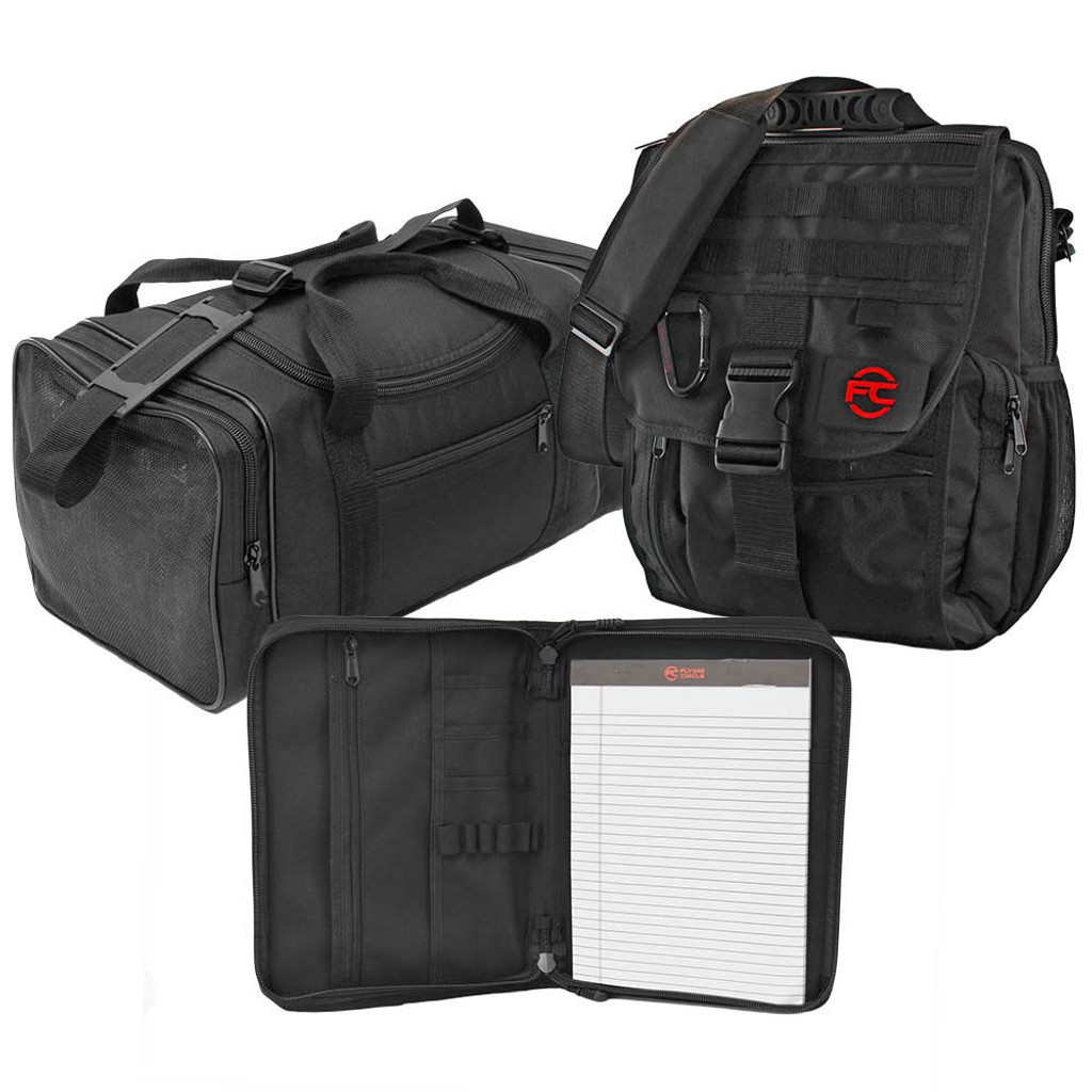 The Business Traveler Bundle features the Business Backpack, Square Sports Duffel, and Secret Squirrel Tactical Padfolio in Black.
