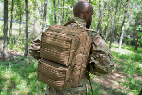 Coyote brown Midland Backpack worn with MultiCam® uniform.